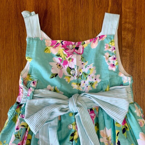 ORIGAMI Wrap Neck Dress Girls 3T 3 Teal Floral Tie Back Toddler Girl Summer - Picture 5 of 8